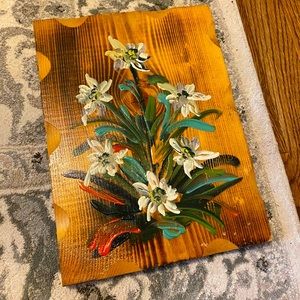 Handmade Painted Floral Wool Panel Rustic
